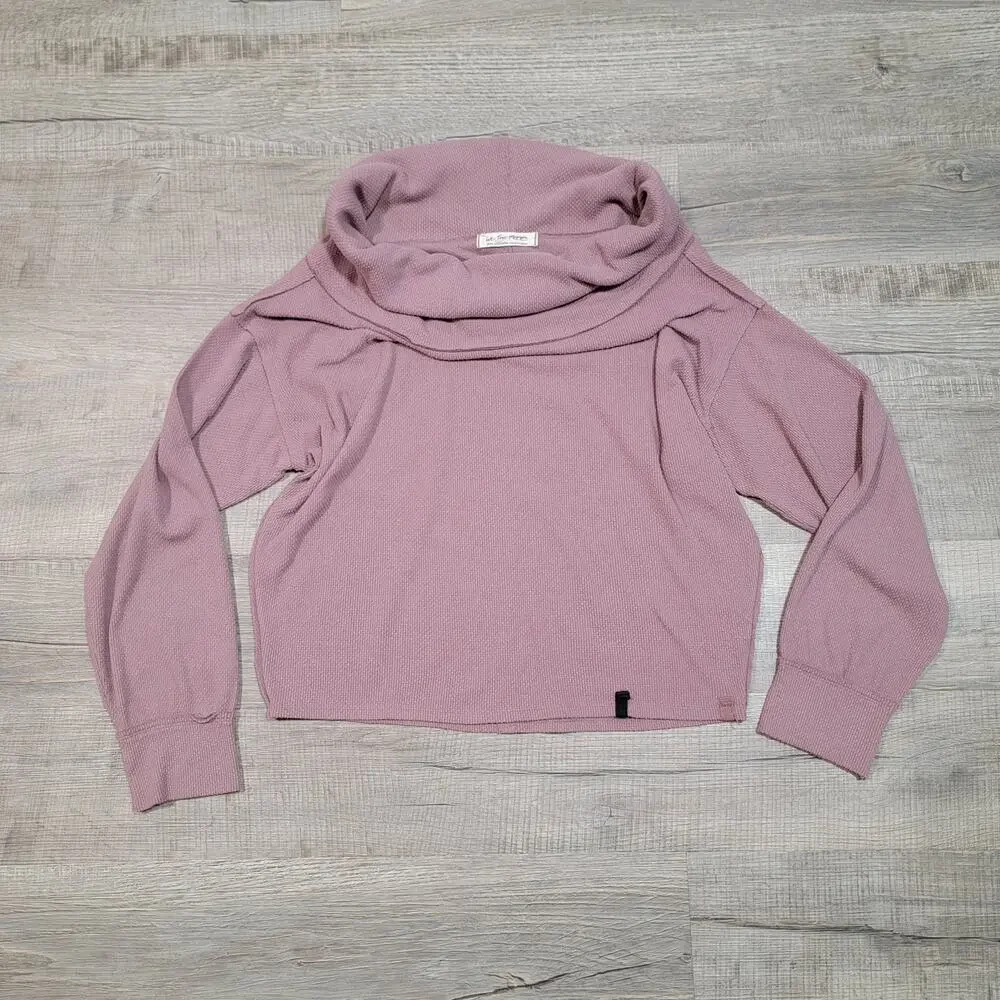 Free People Size Small Oversized Mauve Pink Sweatshirt Thermal Relaxed Cowl Neck